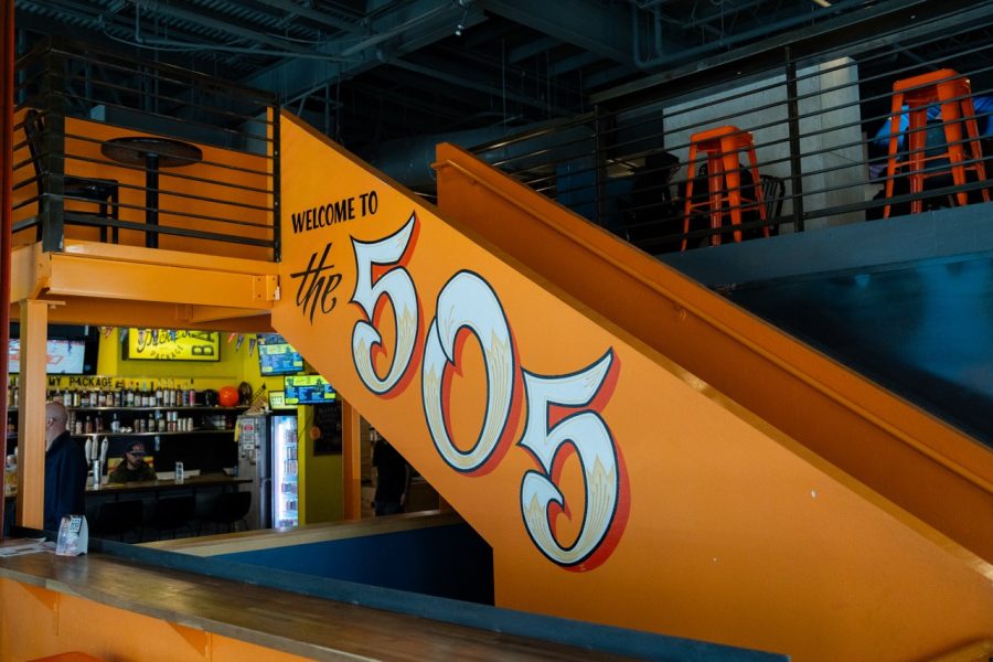 An orange staircase with 